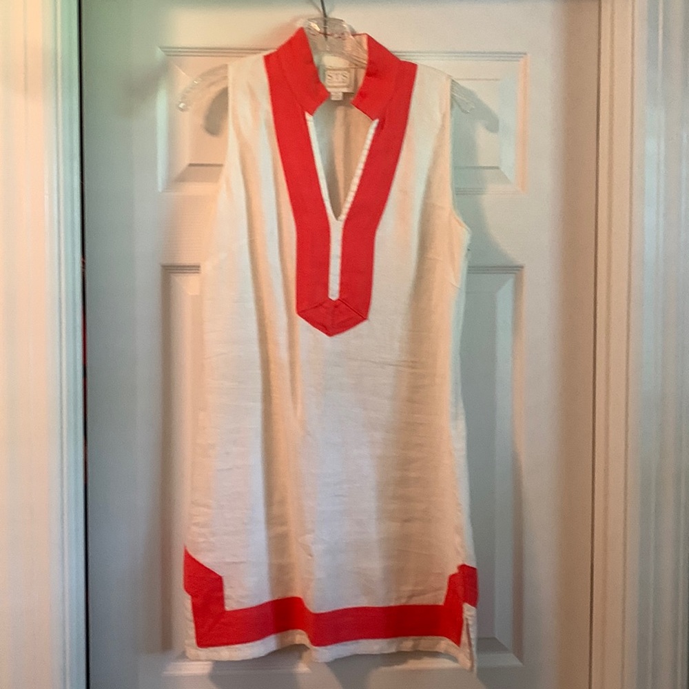 Sail to Sable - white & orange linen dress